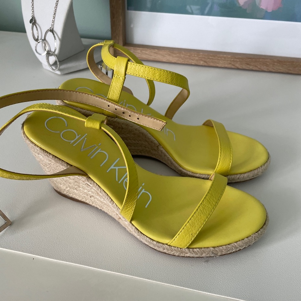 NWOT Calvin Klein Bright Yellow Wedge Sandals